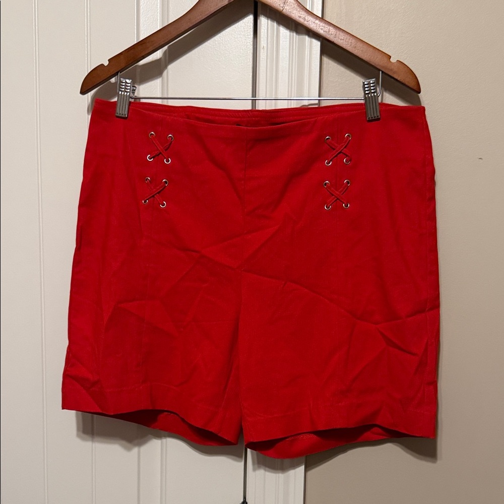 Zac & Rachel Bright Red Lace-Up High-Rise Bermuda Shorts